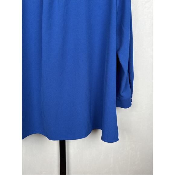 Susan Graver Button Down Blouse Women's 18W Blue Silver Buttons Stretch Roll Tab - Picture 13 of 13